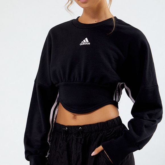 Adidas | Women’s Eco Dance Pink 3-Stripes Cropped Corset Black Sweatshirt with - Picture 1 of 5